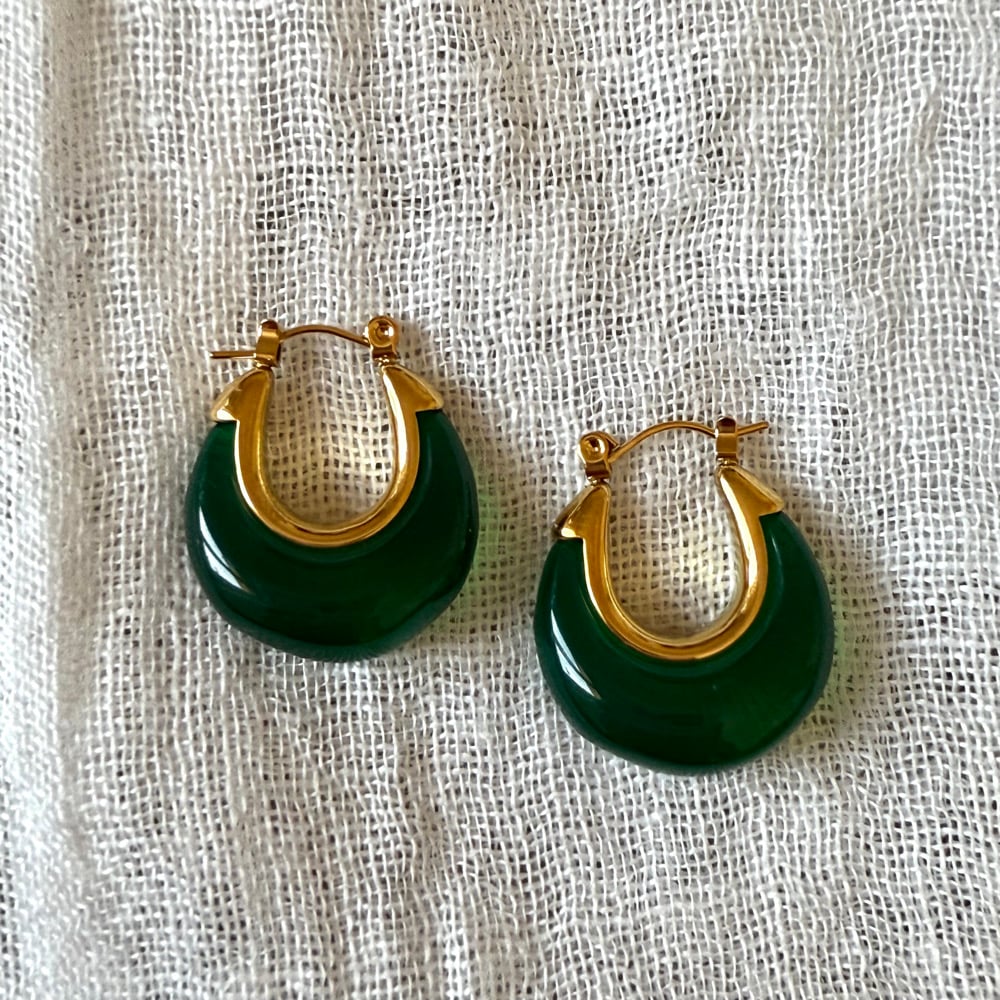 Image of ORECCHINI CHUNKY DROP HOOPS PIETRA DURA