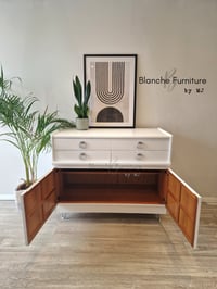 Image 3 of Gorgeous Nathan Sideboard in Brilliant White on Silver Hairpin legs with Matching handles