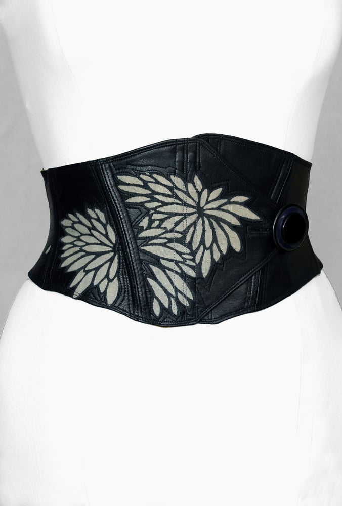 Image of Leather with Katazome Flower Cutout Corset Belt