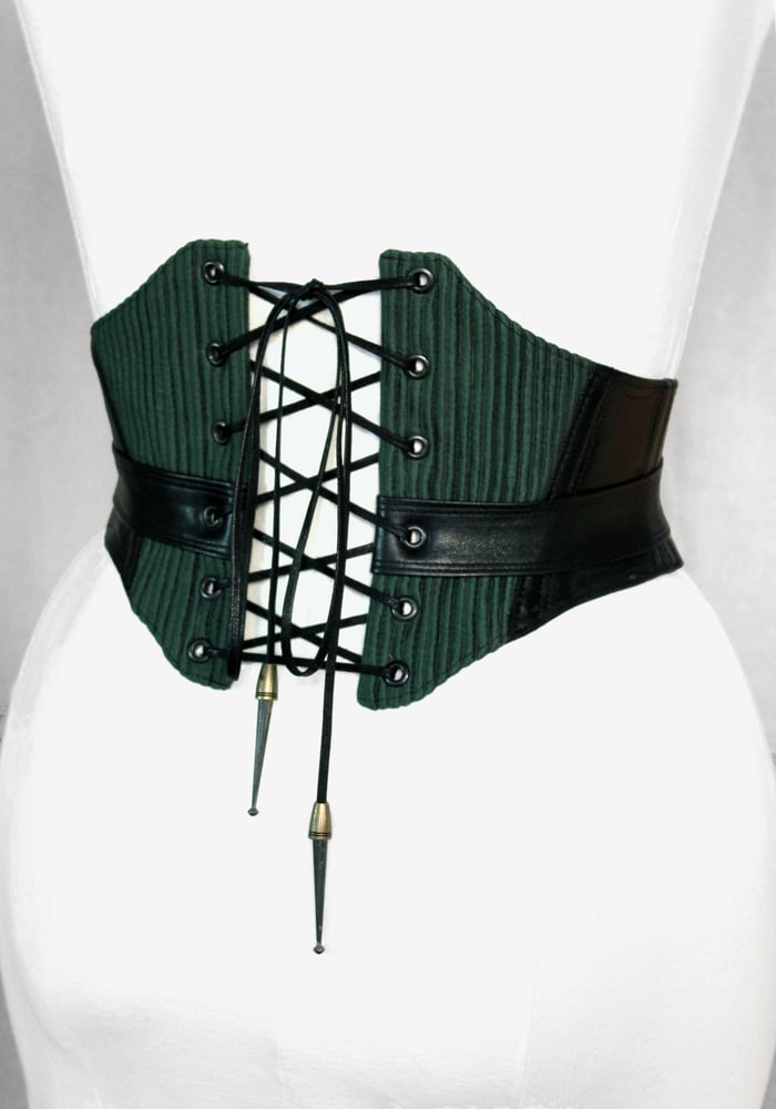Image of Black Leather and Hunter Corduroy Corseted Belt