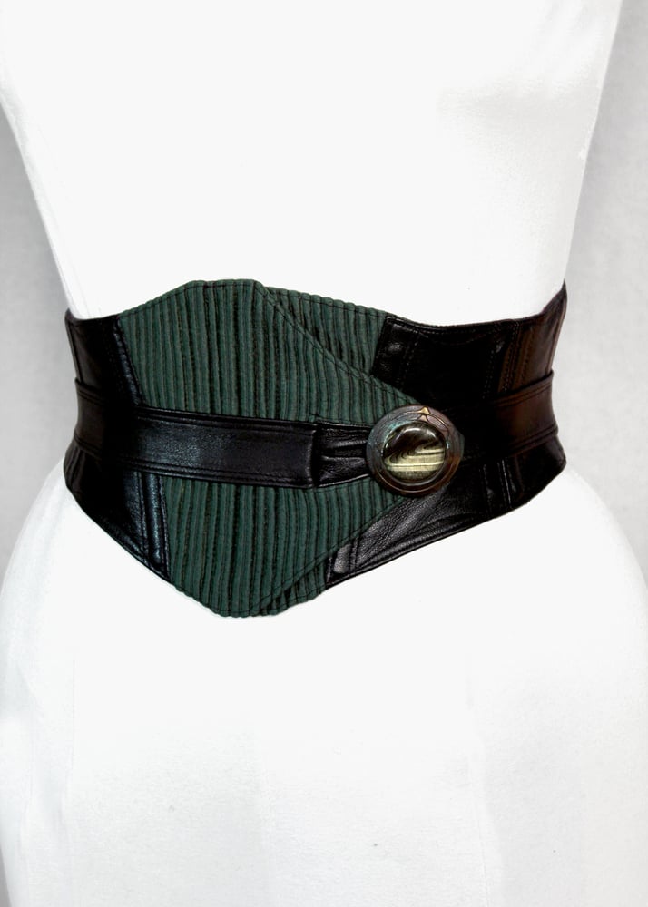 Image of Black Leather and Hunter Corduroy Corseted Belt