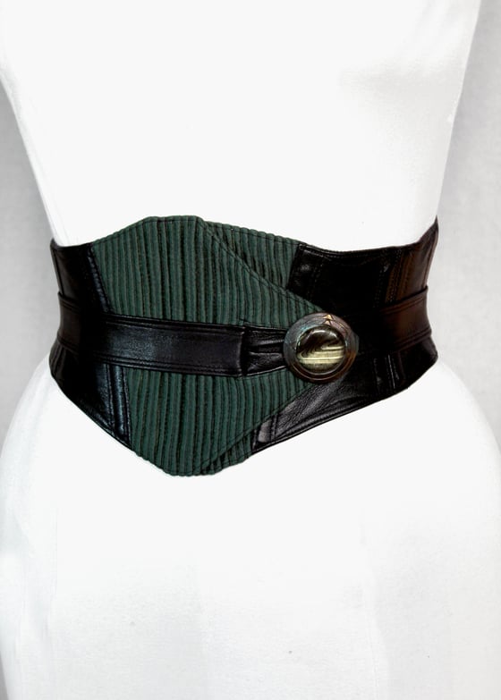 Image of Black Leather and Hunter Corduroy Corseted Belt