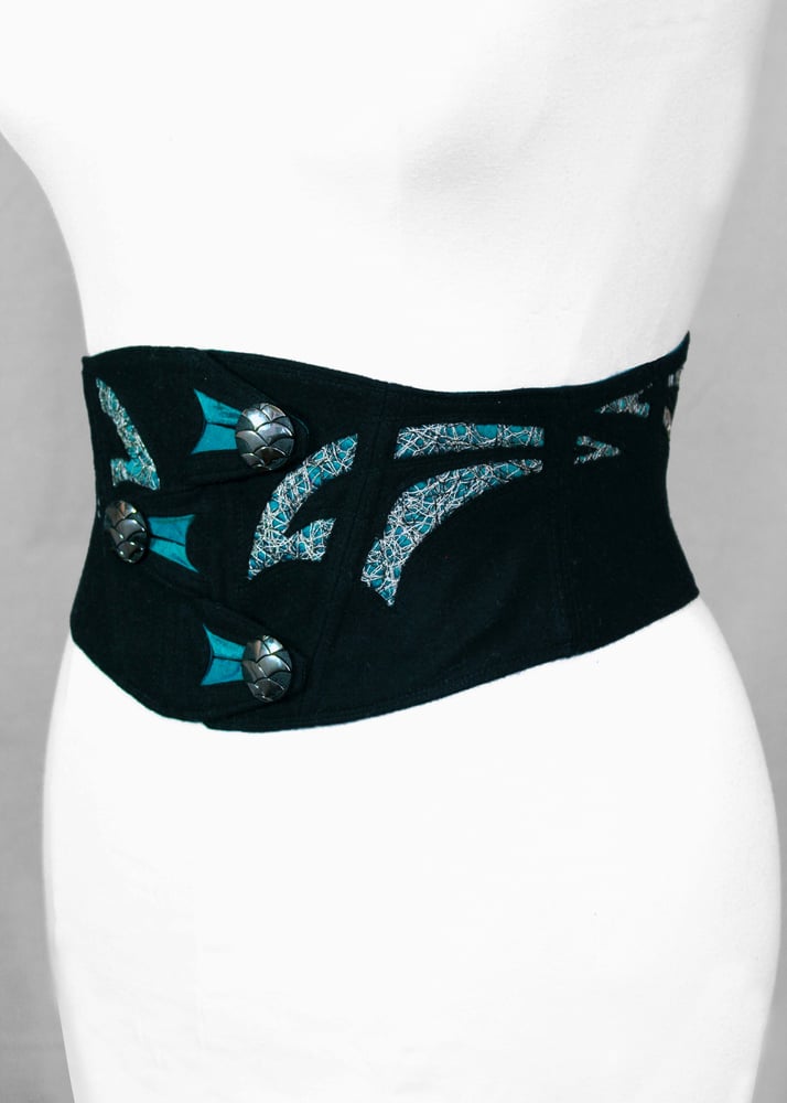Image of Black Wool with Turquoise Cutout Corseted Belt