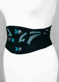 Image 2 of Black Wool with Turquoise Cutout Corseted Belt