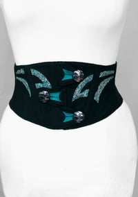 Image 3 of Black Wool with Turquoise Cutout Corseted Belt