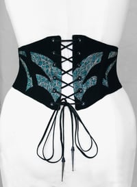 Image 1 of Black Wool with Turquoise Cutout Corseted Belt