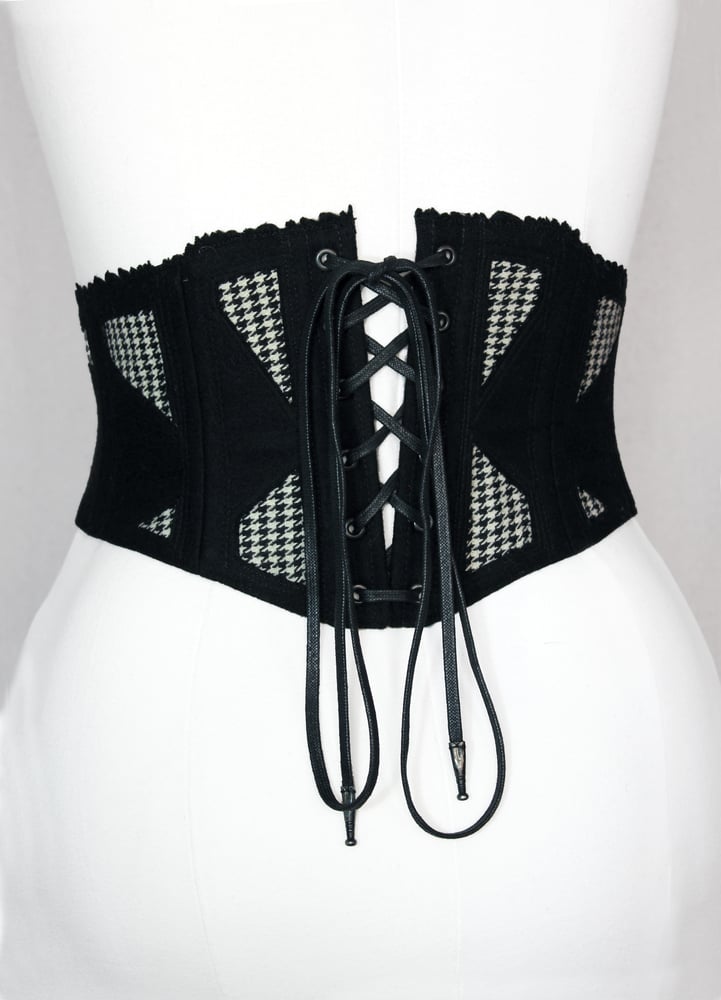 Image of Black and White Wool Cutout Corseted Belt