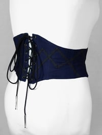 Image 2 of Indigo with Bakelite Flower Button Corseted Belt