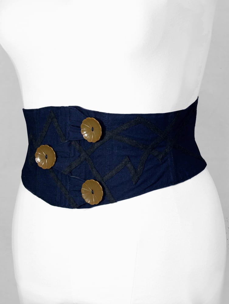 Image of Indigo with Bakelite Flower Button Corseted Belt