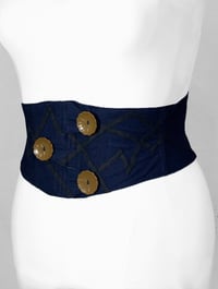 Image 1 of Indigo with Bakelite Flower Button Corseted Belt