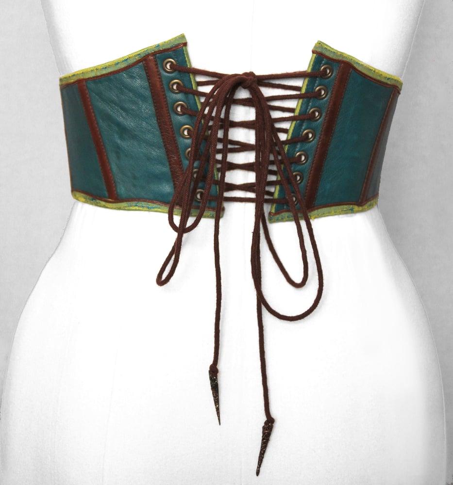 Image of Teal Leather Corseted Belt