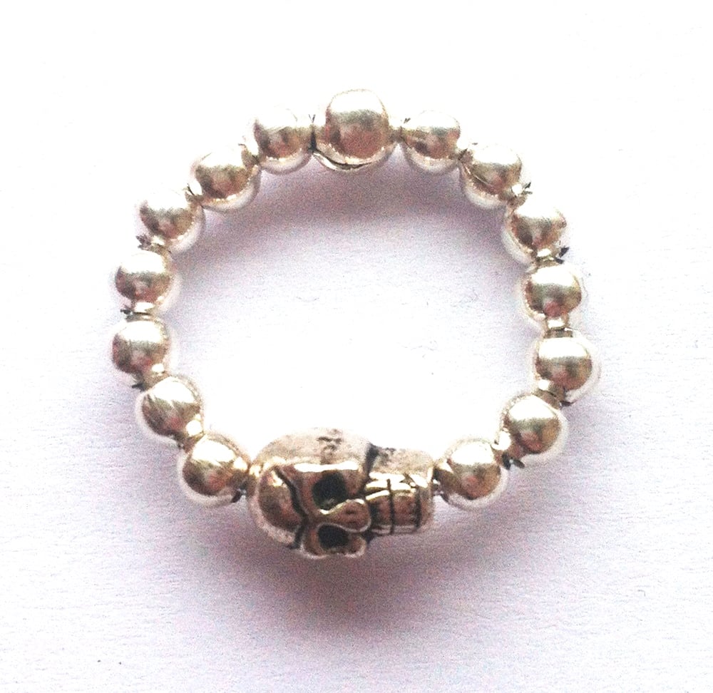 Image of Stackable silvertone ball bead ring - Skull