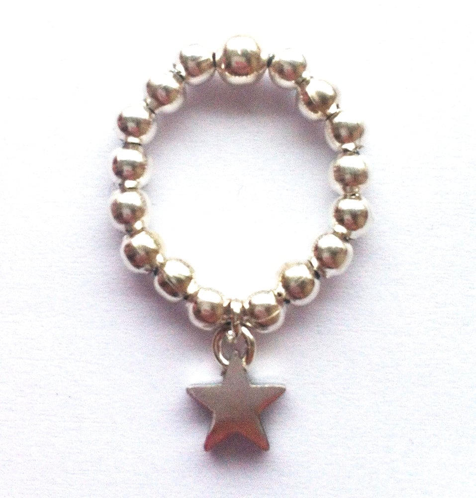 Image of Stackable silvertone ball bead ring - Star