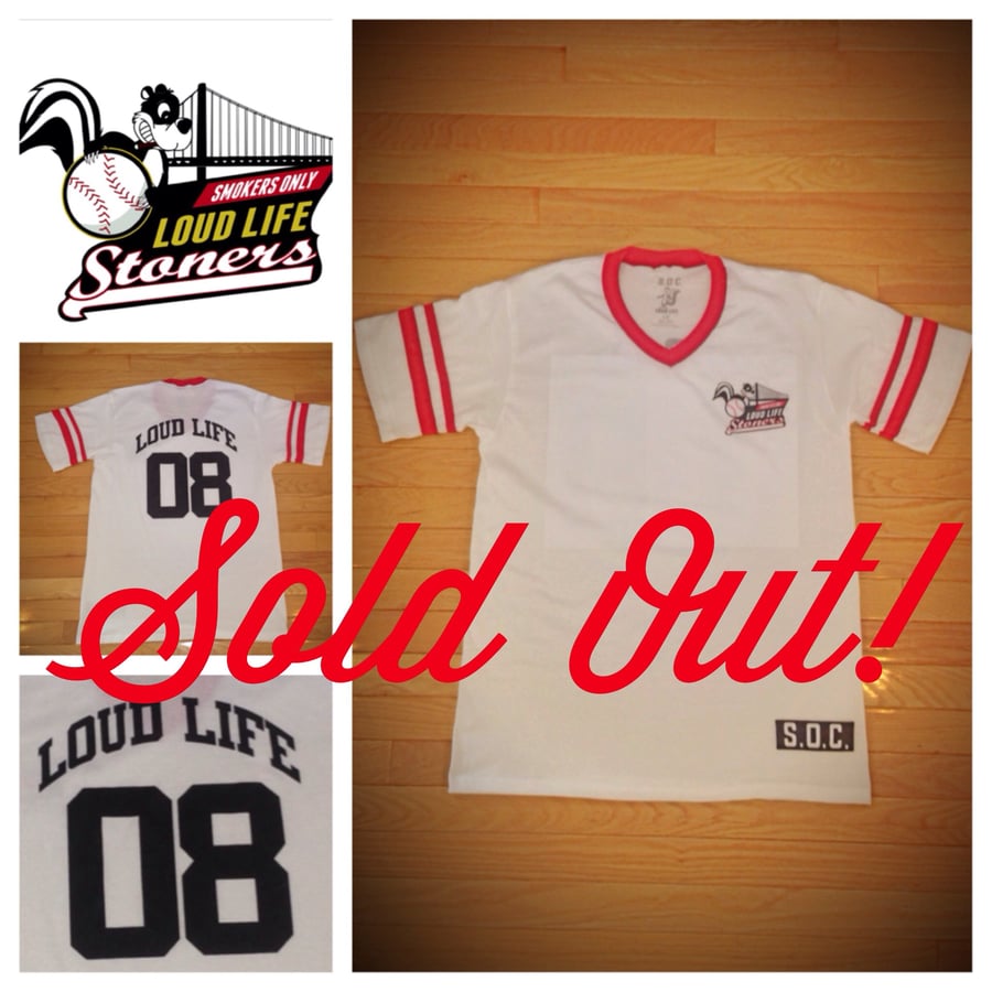 Image of White/red LOUDLIFE baseball tee