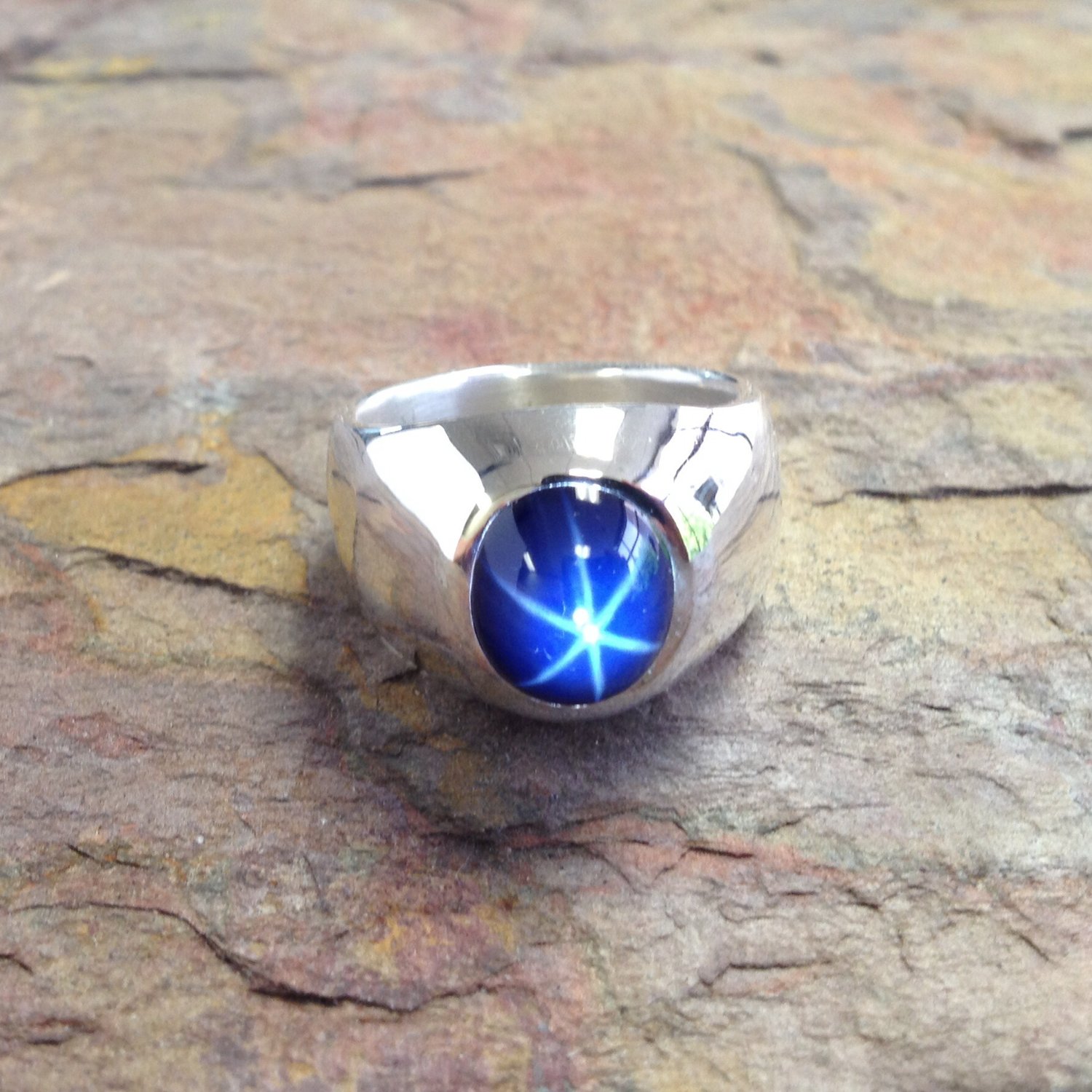 Oval Blue Star Sapphire Men's Ring in Heavy Sterling Silver | Doug ...