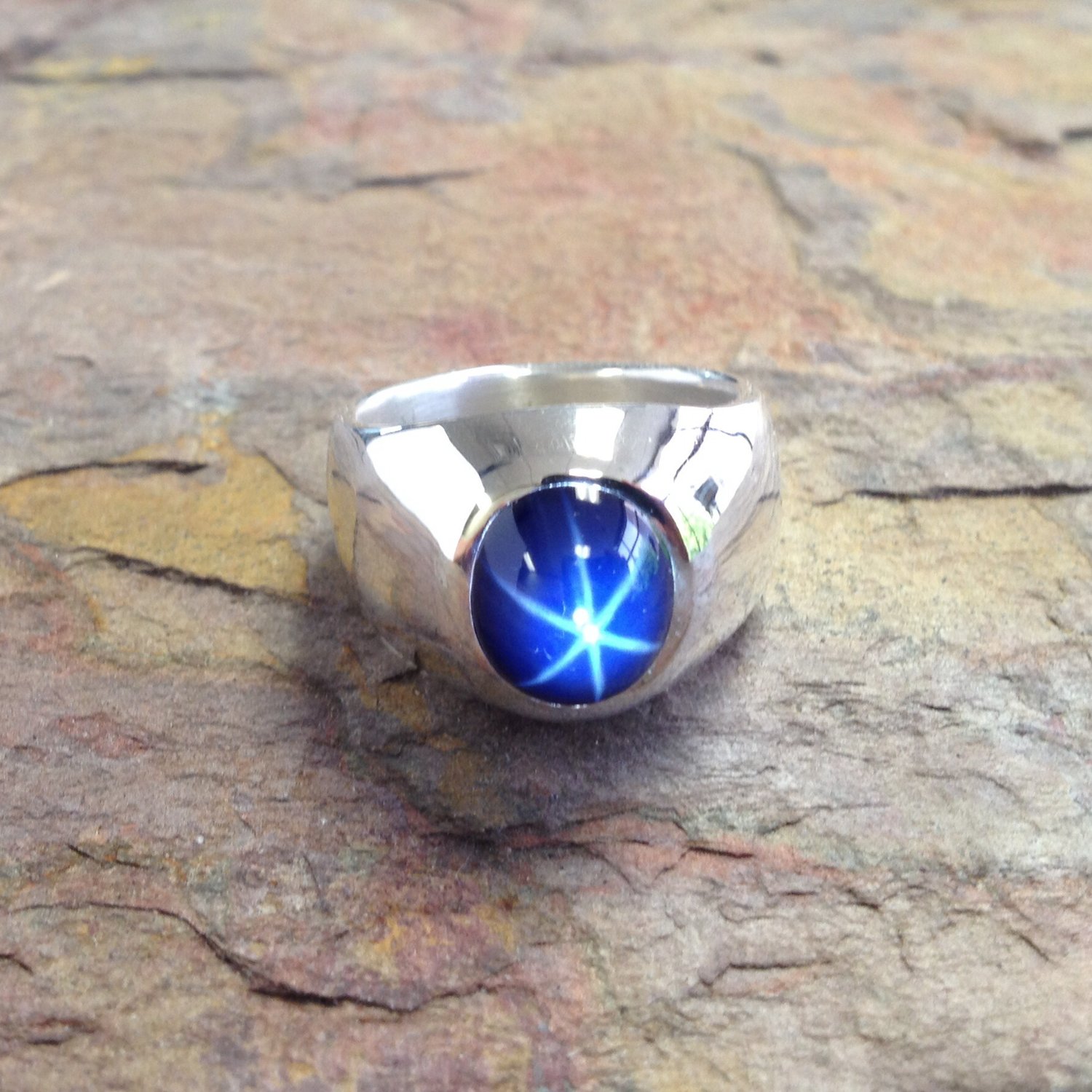 Oval Blue Star Sapphire Men’s Ring in Heavy Sterling Silver | Doug