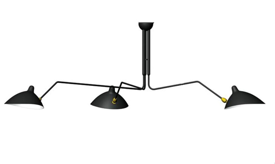 Serge Mouille Style 3 Arms Ceiling Lamp Plafonnier 3 Bras