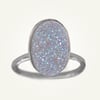 Large Oval White Druzy Ring, Sterling Silver