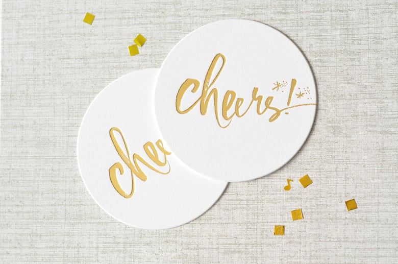 Image of "Cheers!" Gold Letterpress Coaster Set