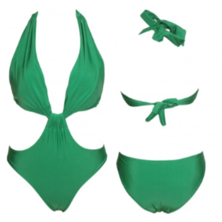 Image of Green Cut Out Side Swimsuit