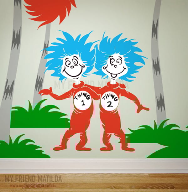 Dr Seuss Wall Decal Sticker Thing 1 Thing 2 Removable Wall Decals