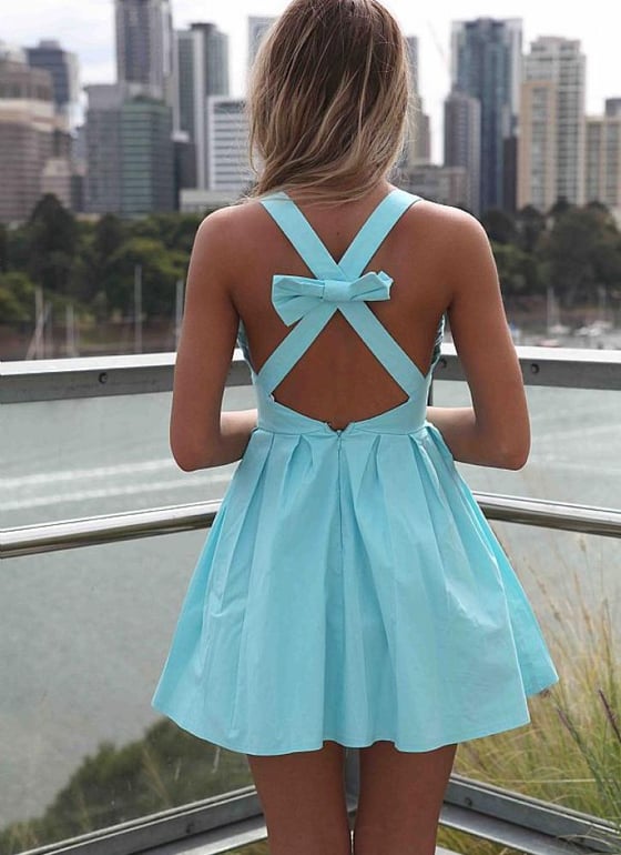 Image of Light Blue Cross Bow Back Dress