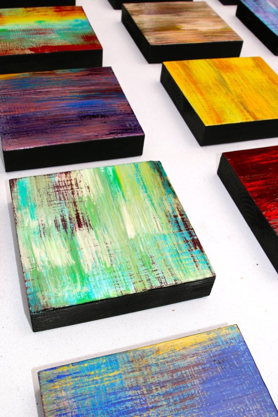 Image of 'CHUNKY COLOR BLEND BLOCKS' | Original Abstract Art | Painted Wood Wall Sculpture