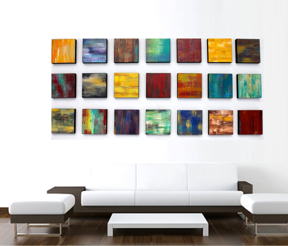 Image of 'CHUNKY COLOR BLEND BLOCKS' | Original Abstract Art | Painted Wood Wall Sculpture