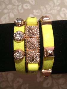 Image of Neon Green Studded Triple Wrap  Bracelet