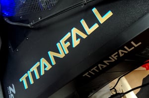 Image of Pair of Titanfall Vinyl Decal/Stickers - Electric Blue & Gold