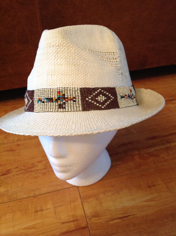 Image of creme fedora with beaded trim