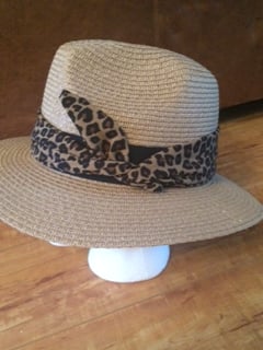 Image of straw fedora with removeable leopard band