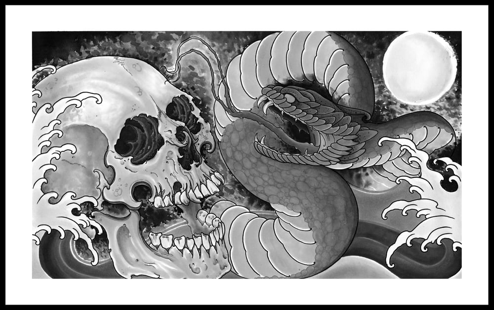 Image of Skull and Snake Print (Black and white)