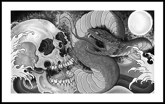 Image of Skull and Snake Print (Black and white)