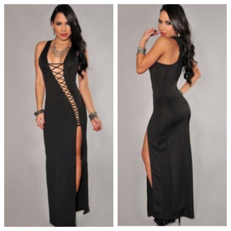 Image of Black Open Front Maxi Dress