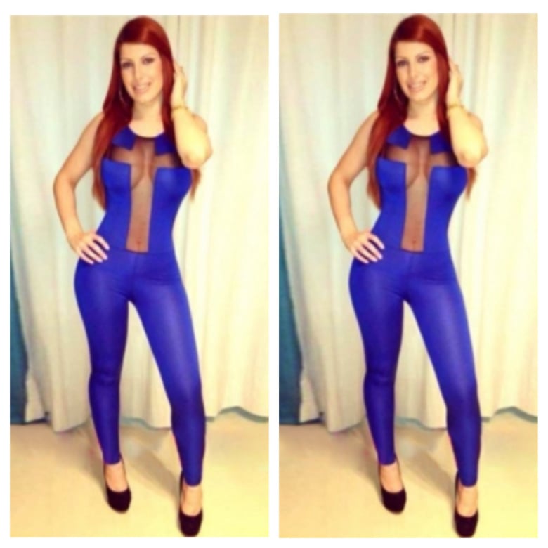 Image of Royal Blue Bodycon Jumpsuit with Mesh