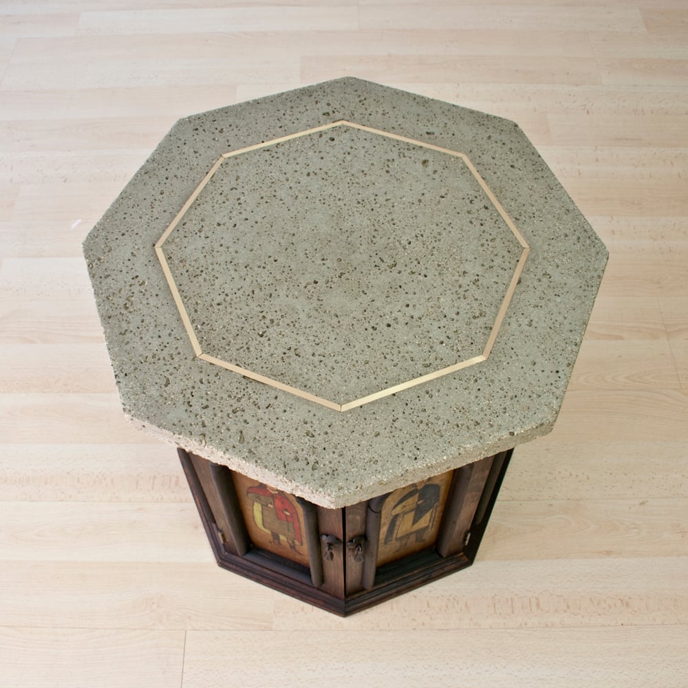 Image of Octagon End Table w/ Concrete + Brass Top