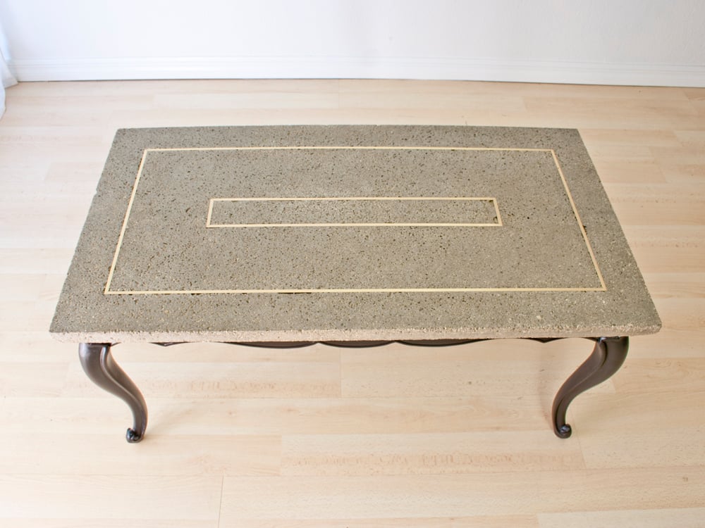 Image of Concrete + Brass Coffee Table w/ Cabriole Legs