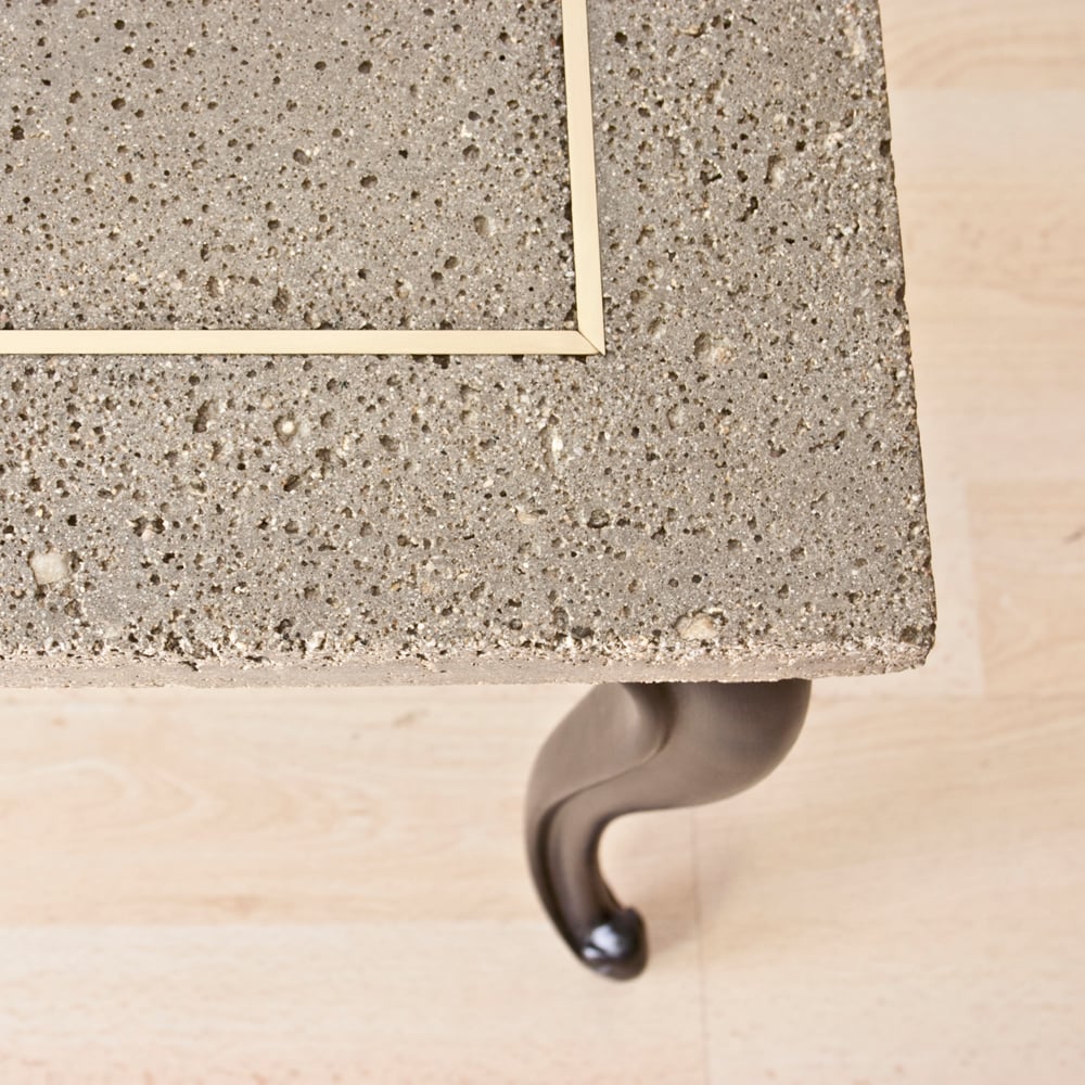 Image of Concrete + Brass Coffee Table w/ Cabriole Legs
