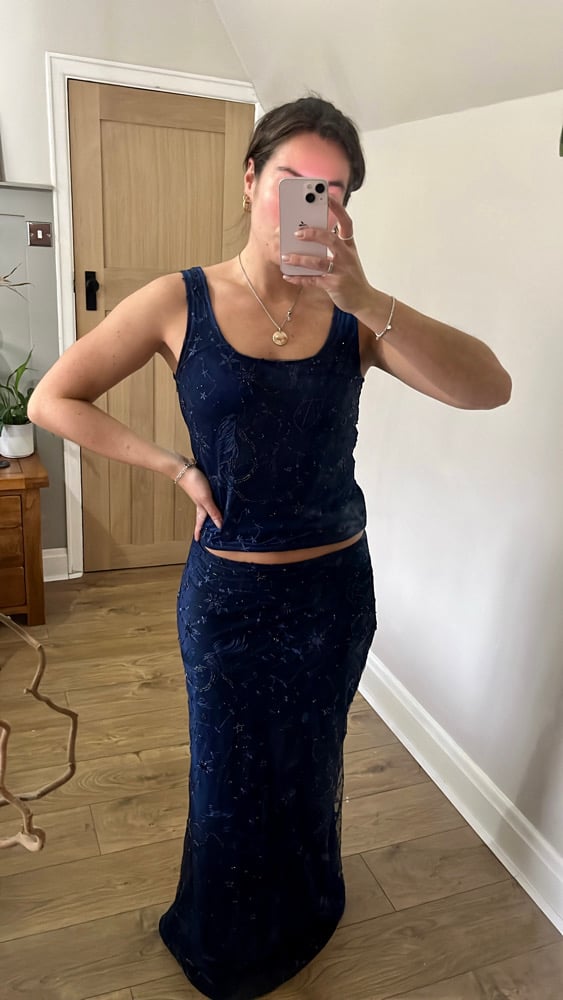 The Midnight top. Navy blue with Navy bead detail 