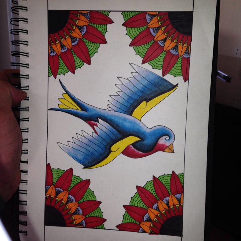 Image of Colored swallow and flower print 