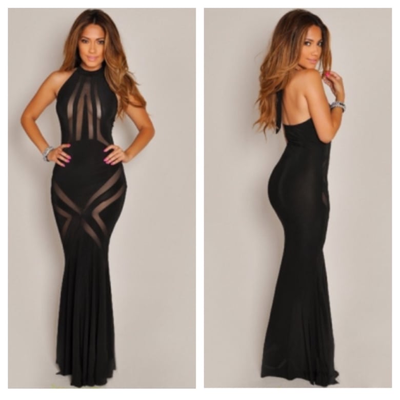 Image of Black Hourglass Maxi Dress with Mesh