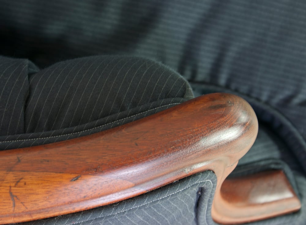 Image of Antique Channel Back Loveseat in Navy Wool Pinstripe