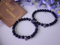 Image 5 of Gothic Men Black Onyx Skull  Bracelet/ Beaded Skull Stretch Bracelet
