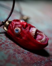 Image 1 of Berserk Egg of the King blood tears pendant, leather cord, brass hardware, OOAK