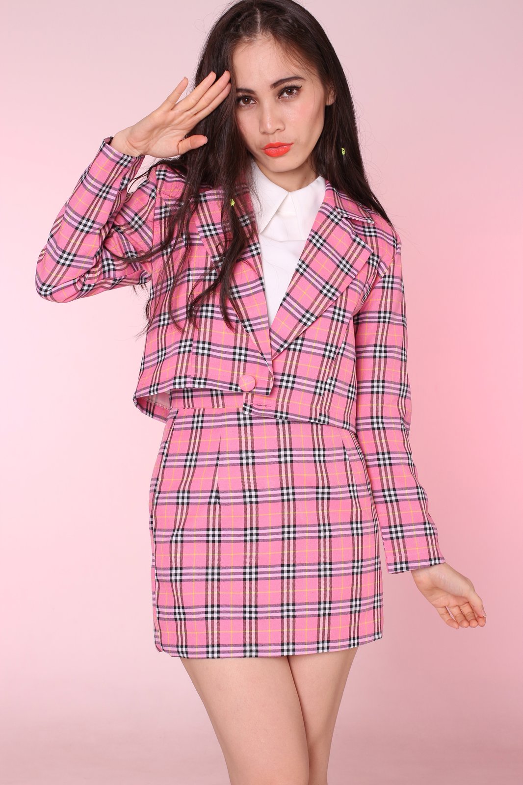 plaid jacket and skirt set