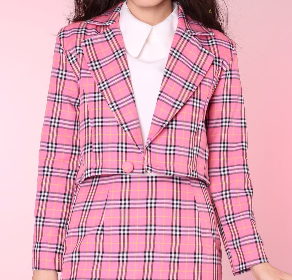 Image of Made To Order - Cher Pink Tartan Blazer