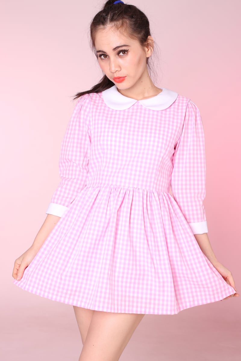 Made To Order - Caroline Baby Doll Dress in Pink Gingham | Glitters For ...