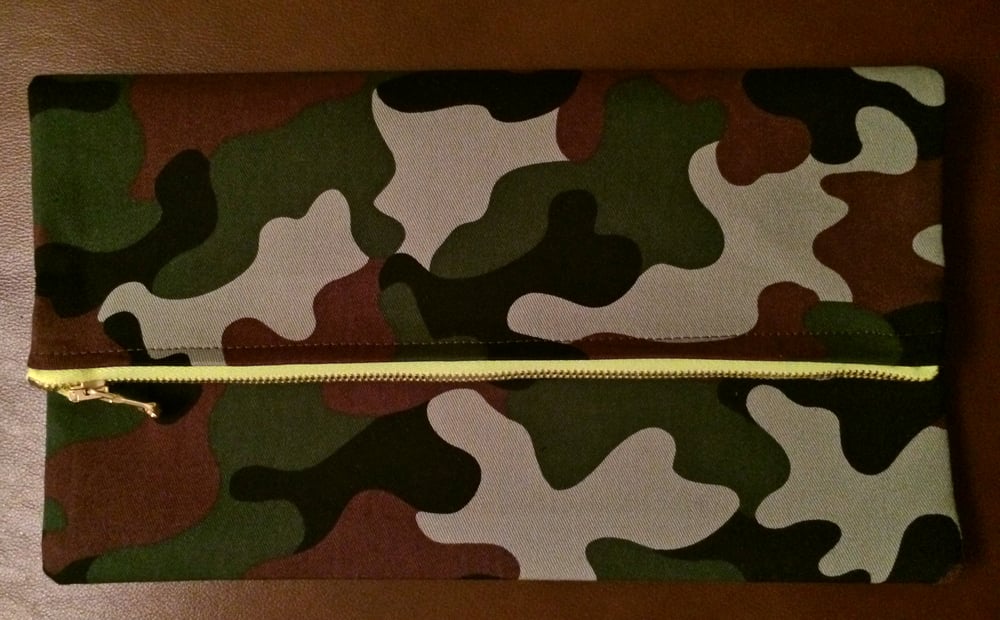 Image of Camo Fold-Over Clutch (Neon Zip) NEW SIZE!