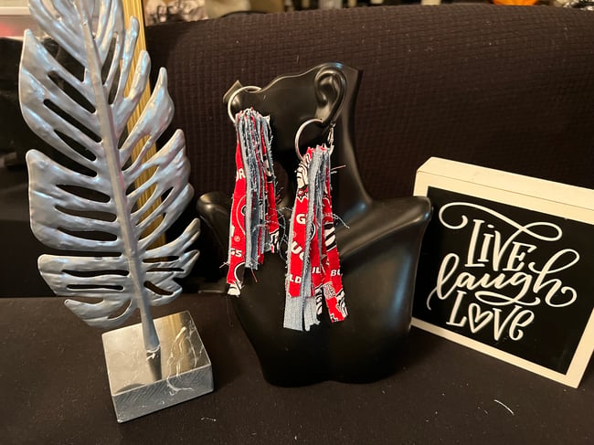 Georgia Bulldogs Denim Tassel Earrings 